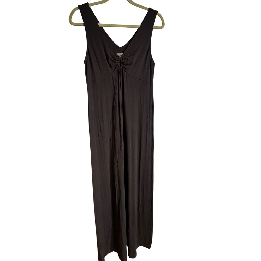 Tommy Bahama Womens Black V-Neck Ruched Maxi Dress Size Medium Sleeveless Jersey